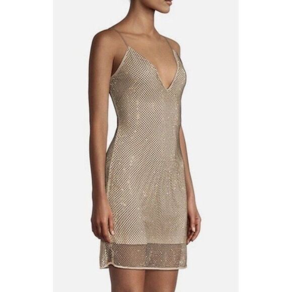 Ramy Brook Authentic Lila New Gold Beige Crystal Party Tank Mini Dress 4 Small - Picture 1 of 14